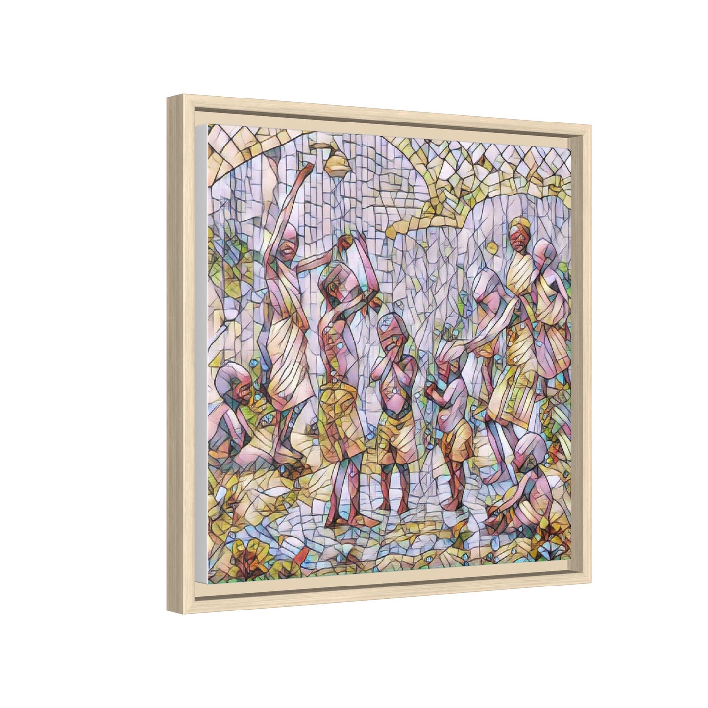 Framed Matte Canvas – Colorful Mosaic Children Playing Wall Art
