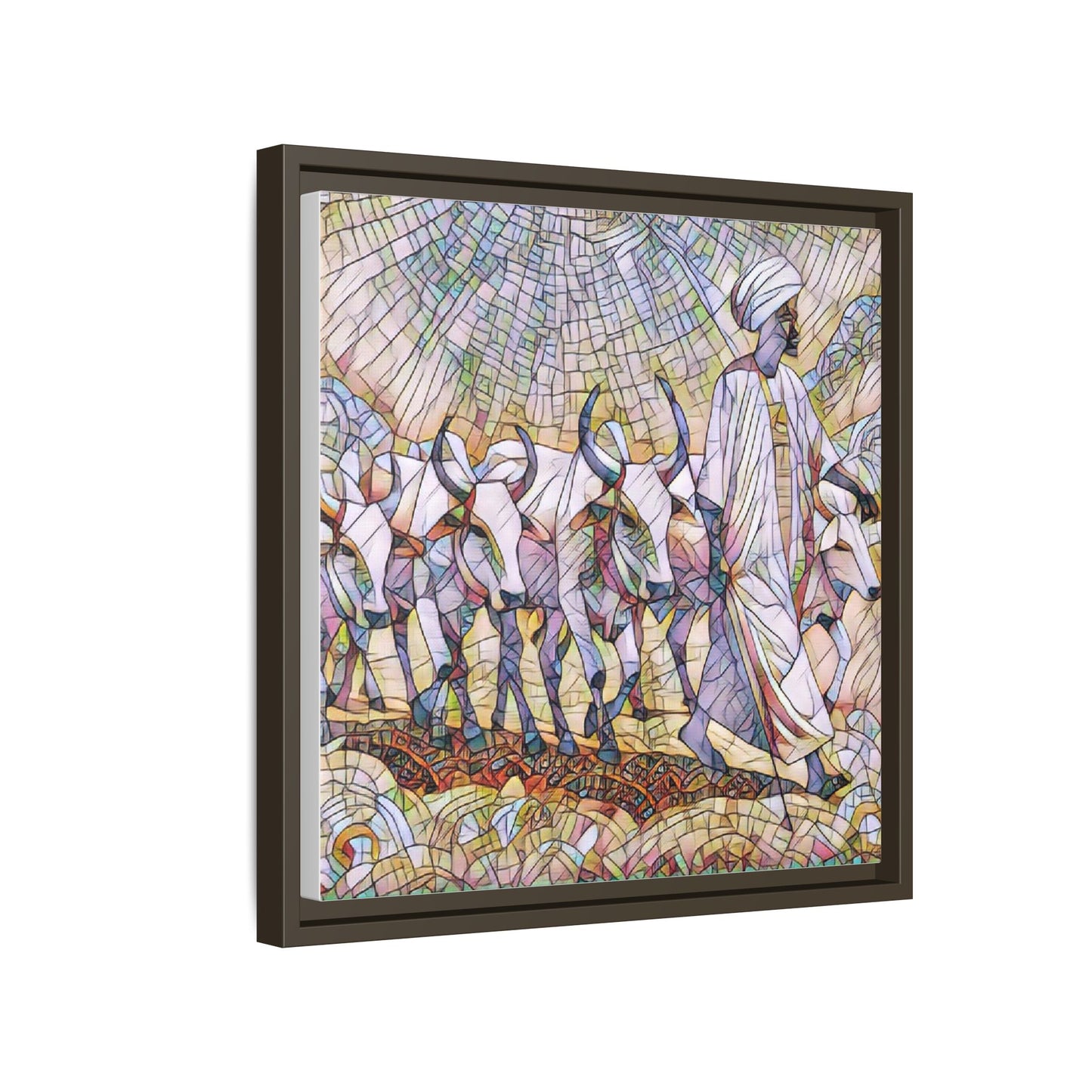 Framed Matte Canvas Art — African Herdsman Mosaic Print