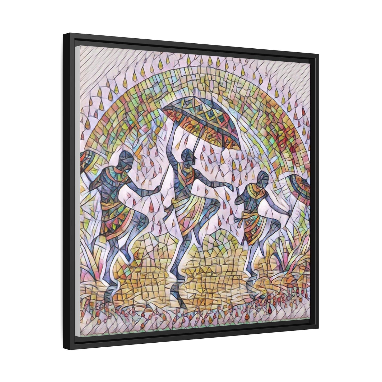 Framed Canvas Art — Colorful African Dance Mosaic