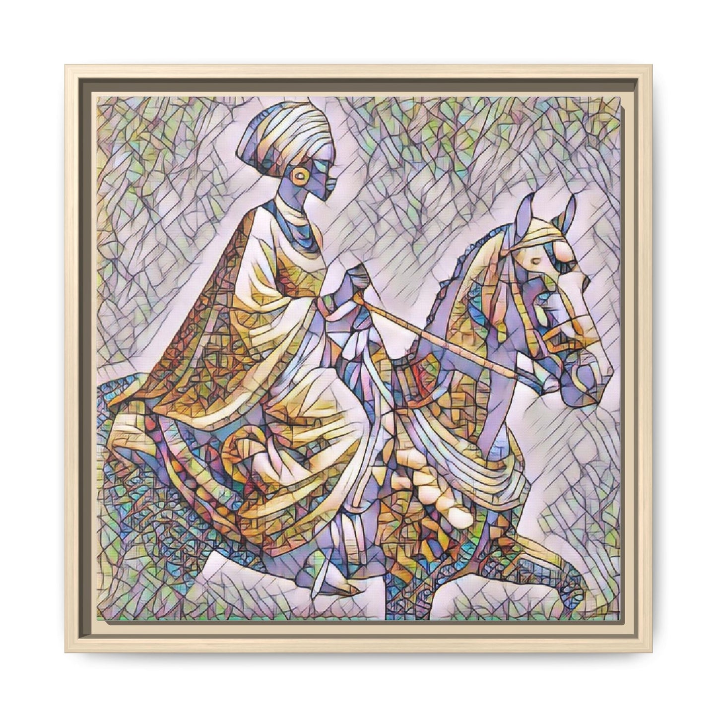 Mosaic Rider Framed Canvas Art — African Horsewoman Wall Decor