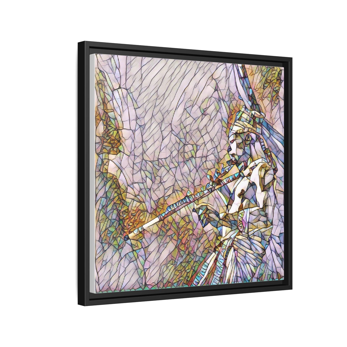 Abstract Tribal Flutist Matte Canvas Framed Wall Art