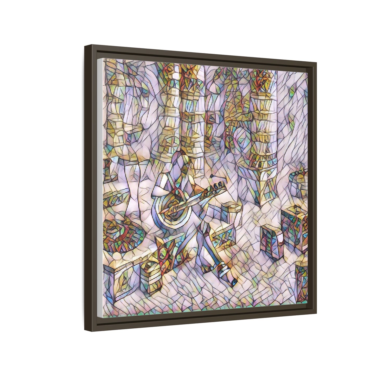 Framed Matte Canvas Art - Abstract Guitarist in Colorful Mosaic