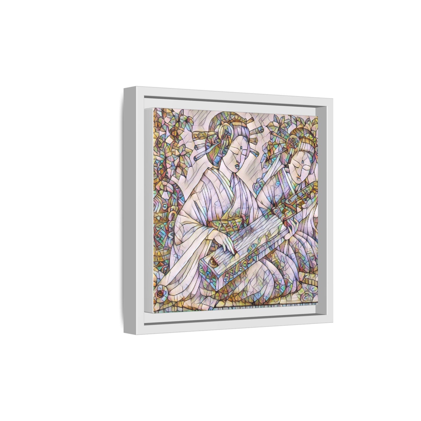 Framed Matte Canvas Print — Stained-Glass Geisha Duo