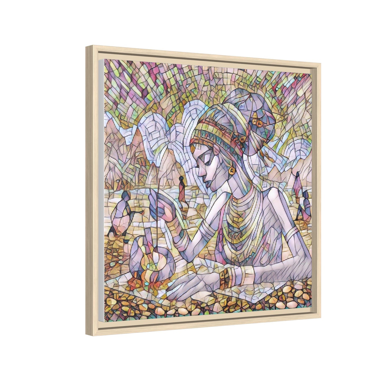 Framed Matte Canvas Art — Mosaic-Inspired Egyptian Woman Illustration