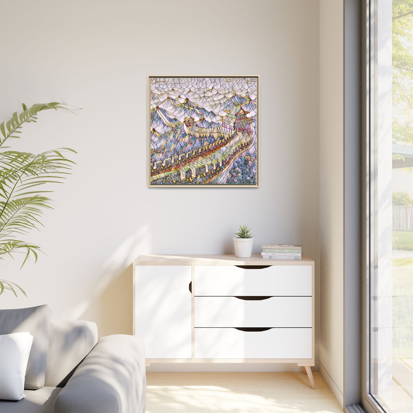 Stained-Glass Great Wall Matte Framed Canvas Print