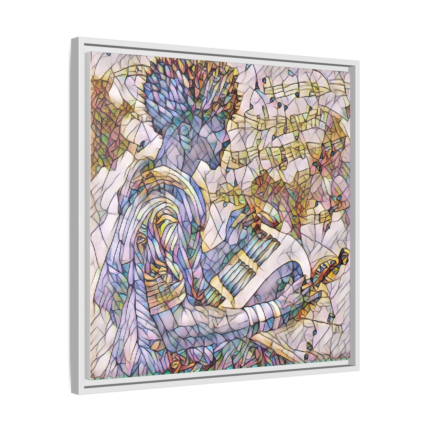 Abstract Jazz Musician Framed Canvas Art — Colorful Stained-Glass Style Wall Decor