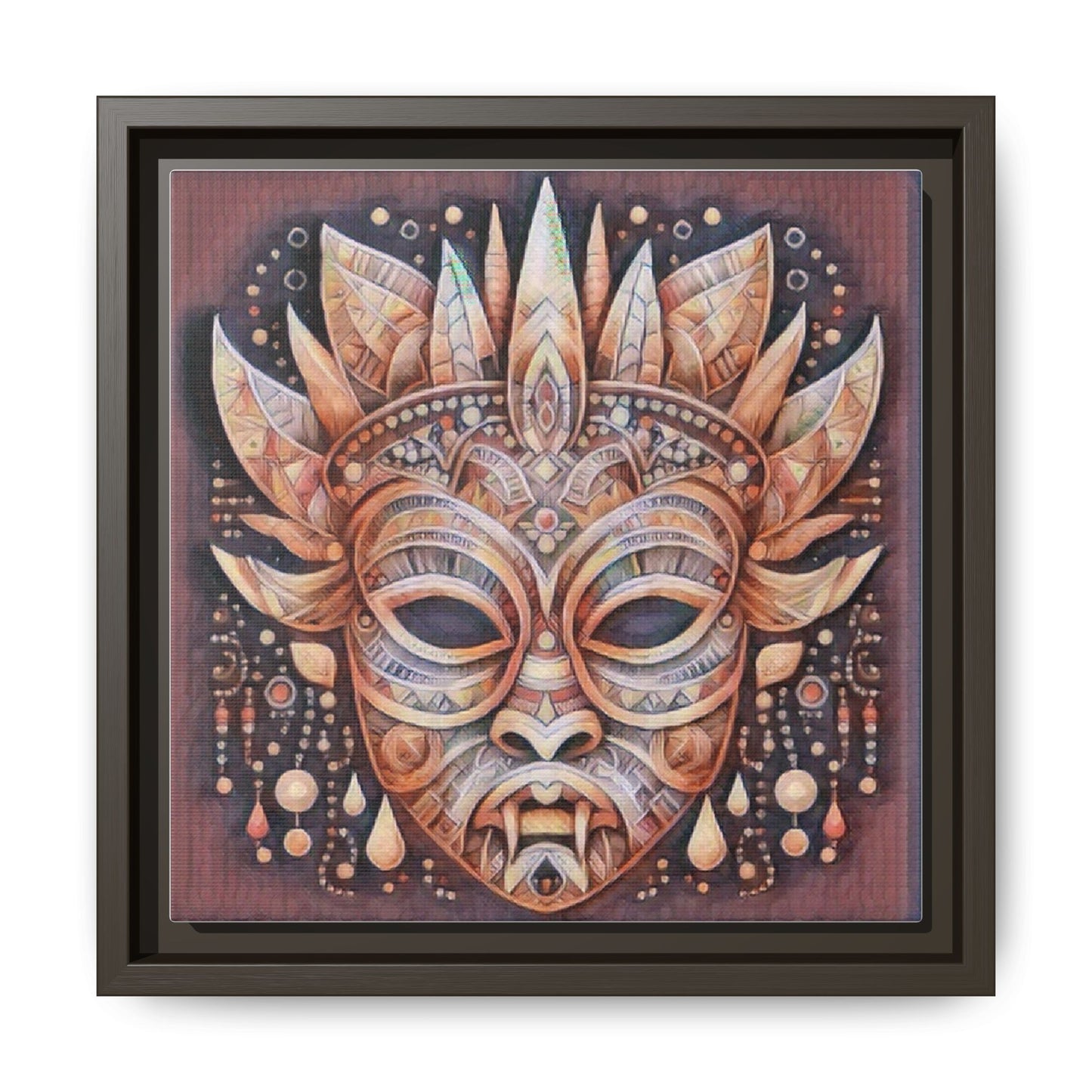 Tribal Sun Mask Framed Canvas Art — Boho Ethnic Wall Decor