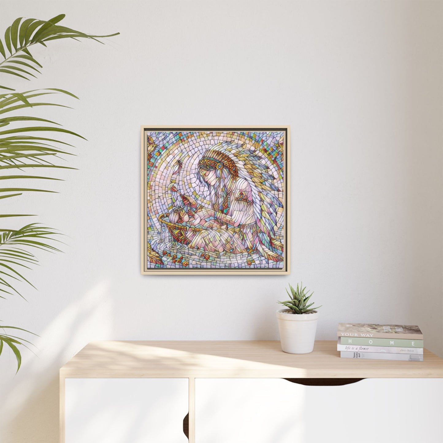 Framed Mosaic Native Mother & Child Matte Canvas Art