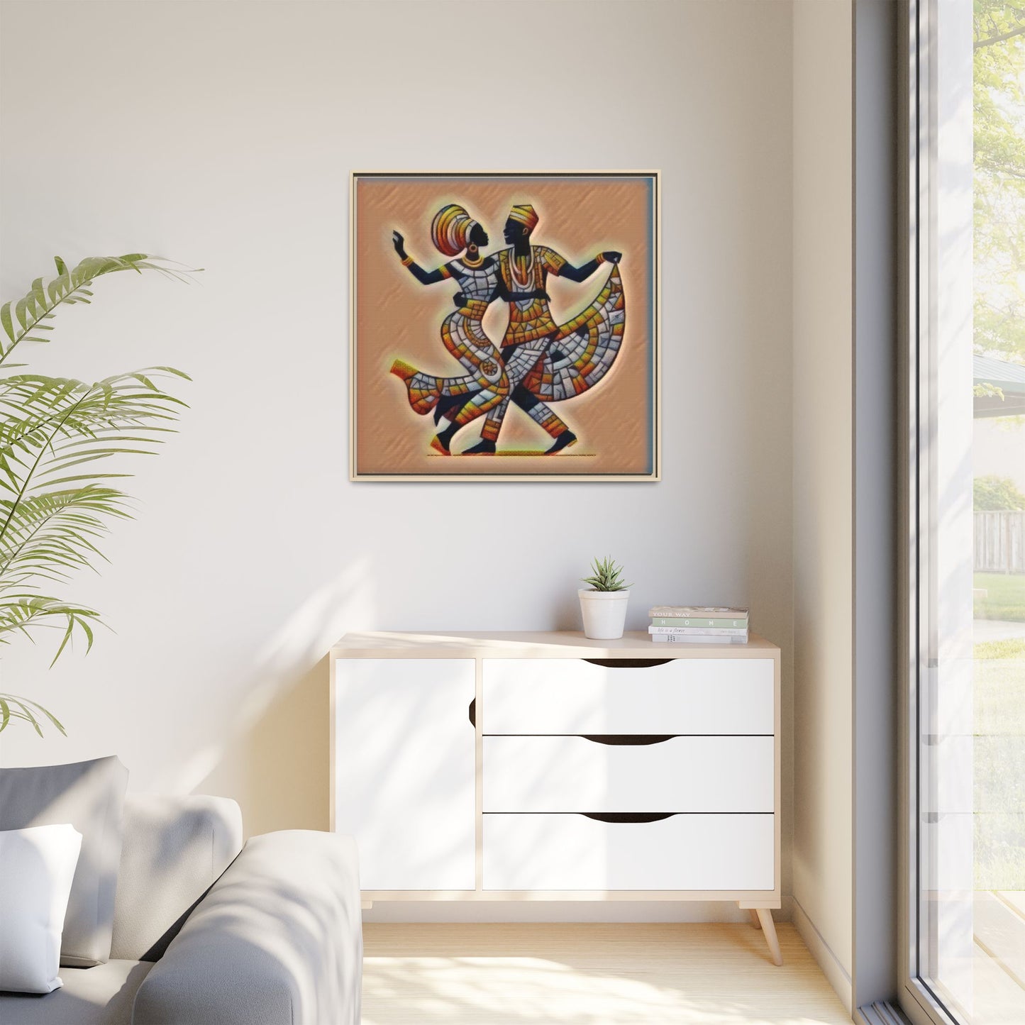 Framed African Dance Mosaic Art Print — Matte Canvas Wall Decor