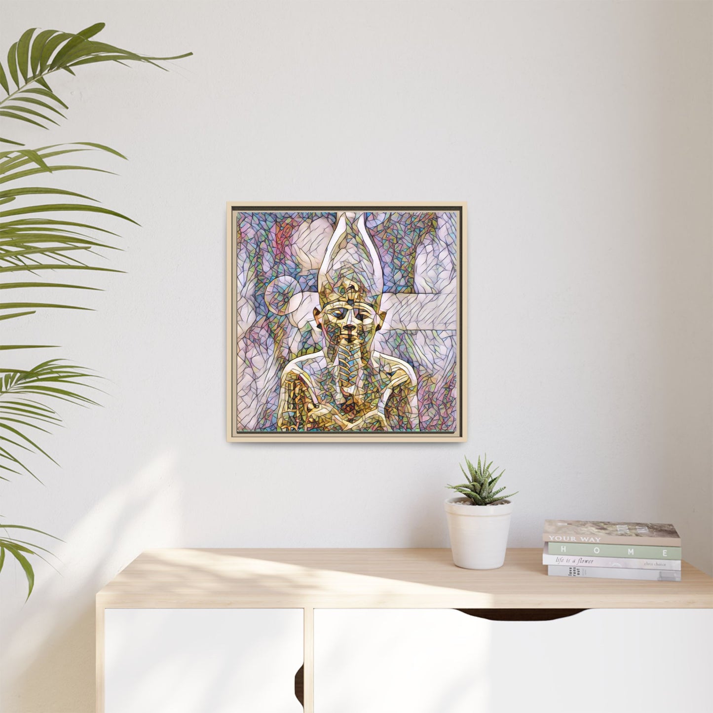 Egyptian Pharaoh Stained-Glass Style Matte Canvas Print, Framed