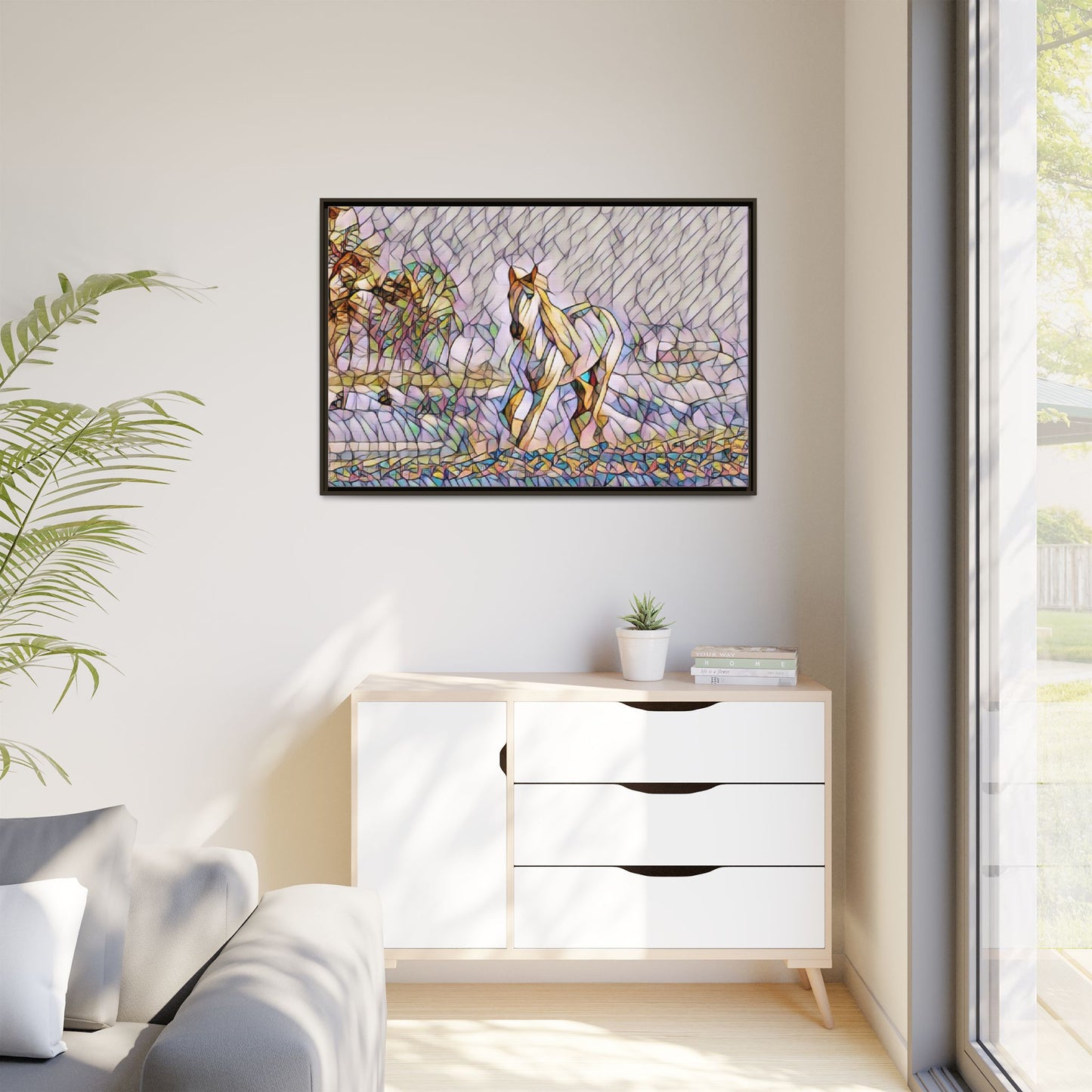 Abstract Stained-Glass Horse Matte Canvas Framed Wall Art