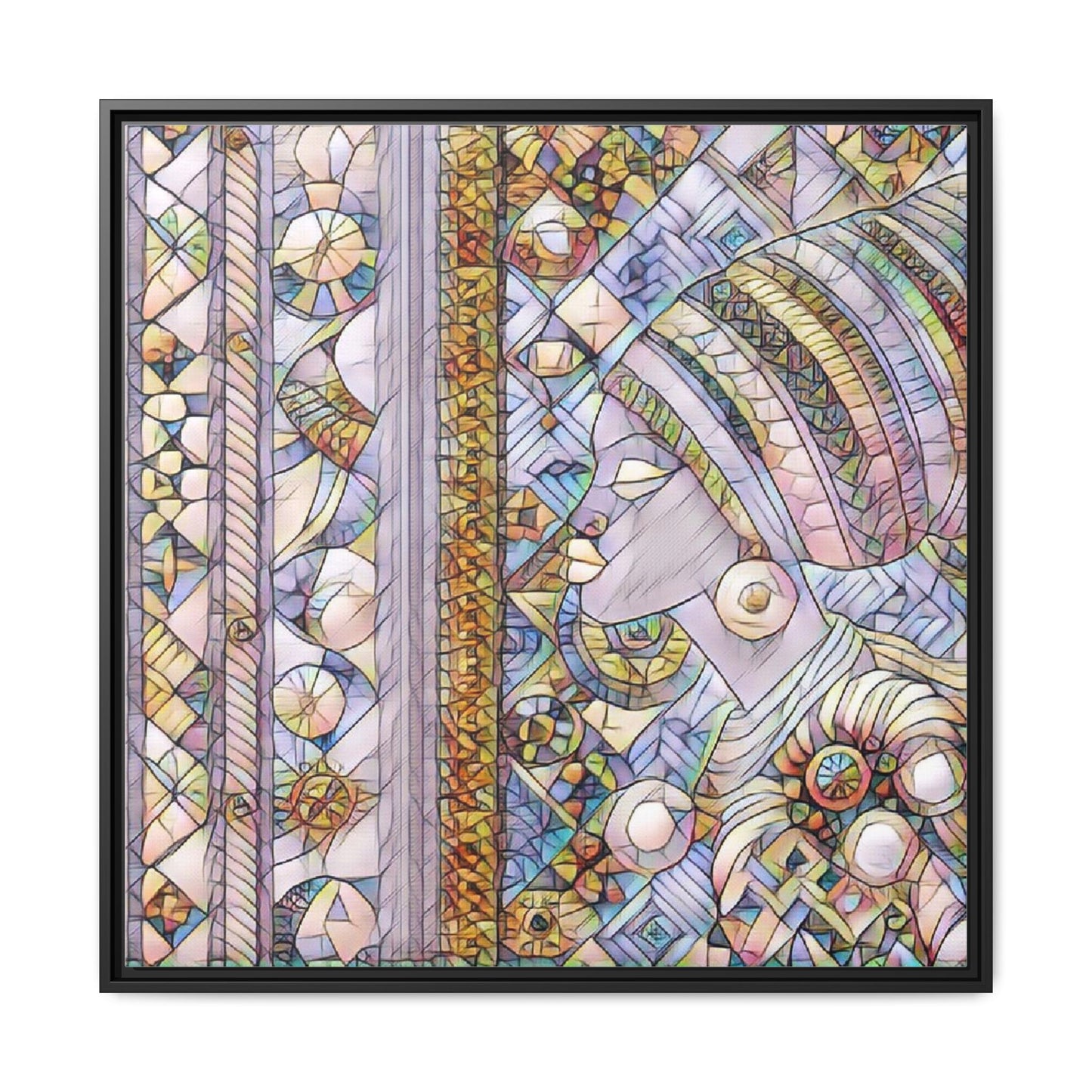 Afrocentric Stained-Glass Portrait Matte Framed Canvas