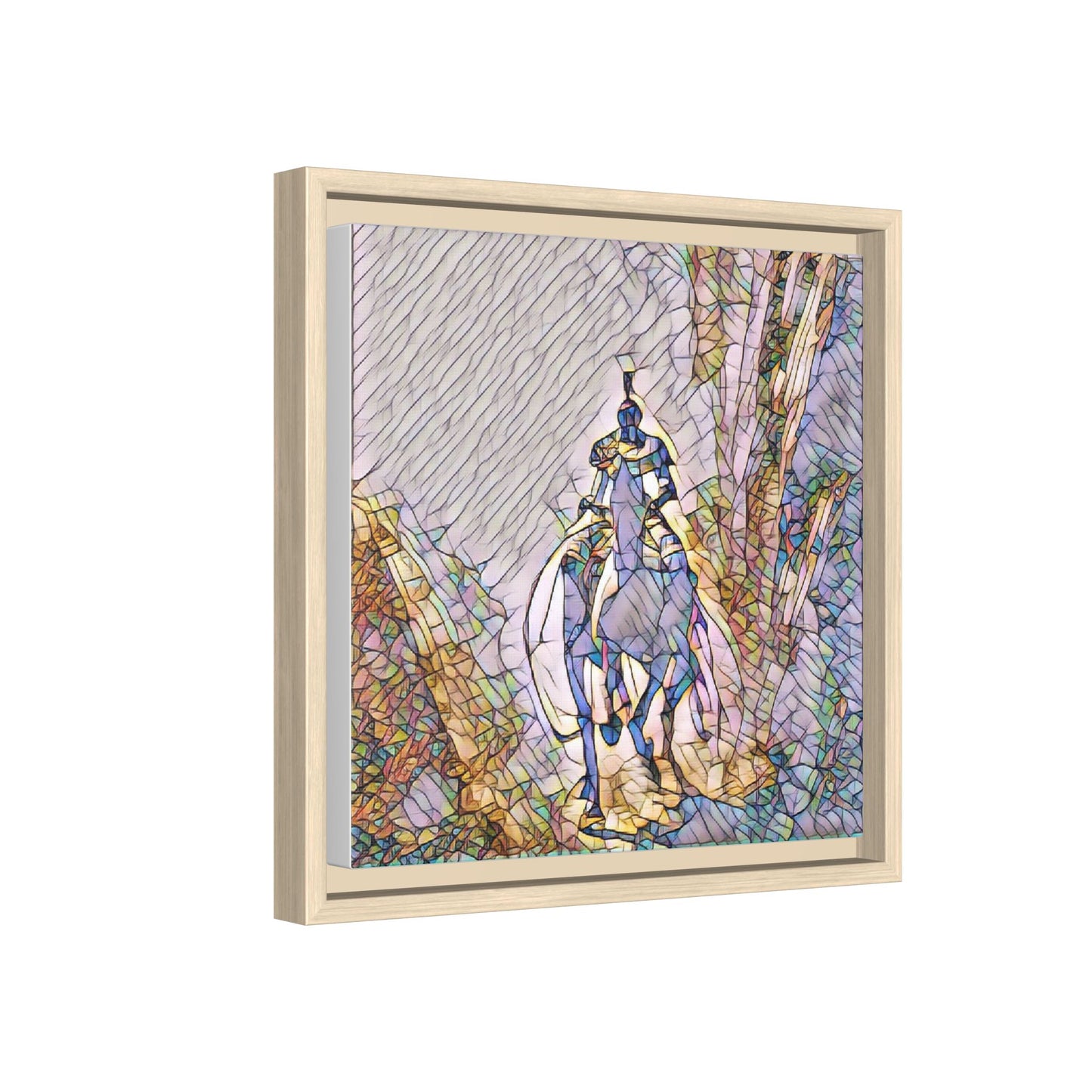 Stained-Glass Knight Matte Framed Canvas Wall Art