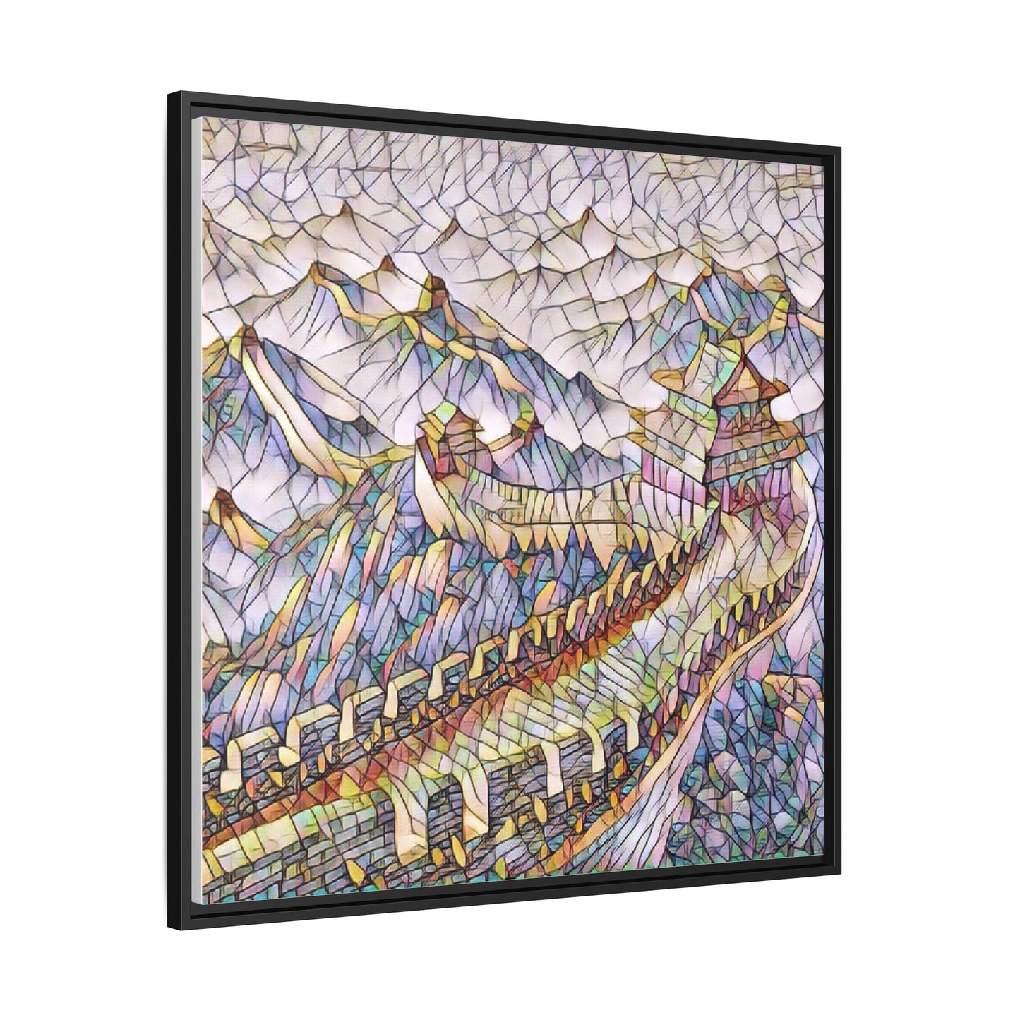 Stained-Glass Great Wall Matte Framed Canvas Print
