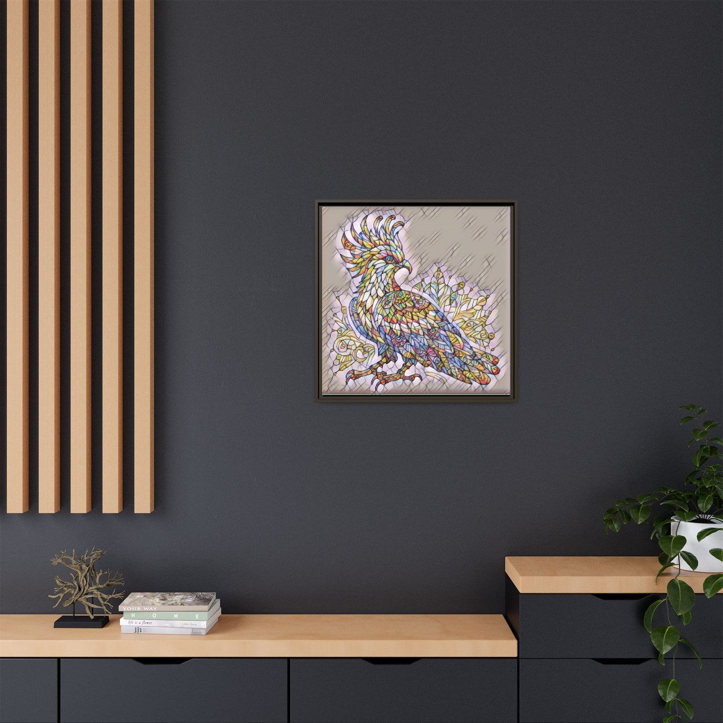 Colorful Stained-Glass Cockatoo Matte Framed Canvas