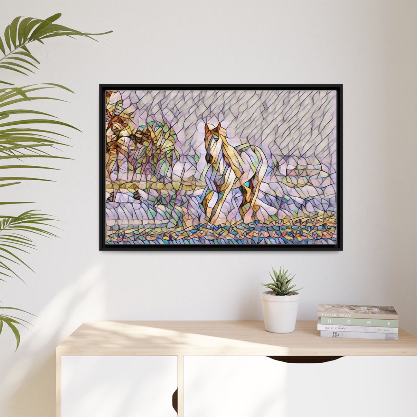 Abstract Stained-Glass Horse Matte Canvas Framed Wall Art