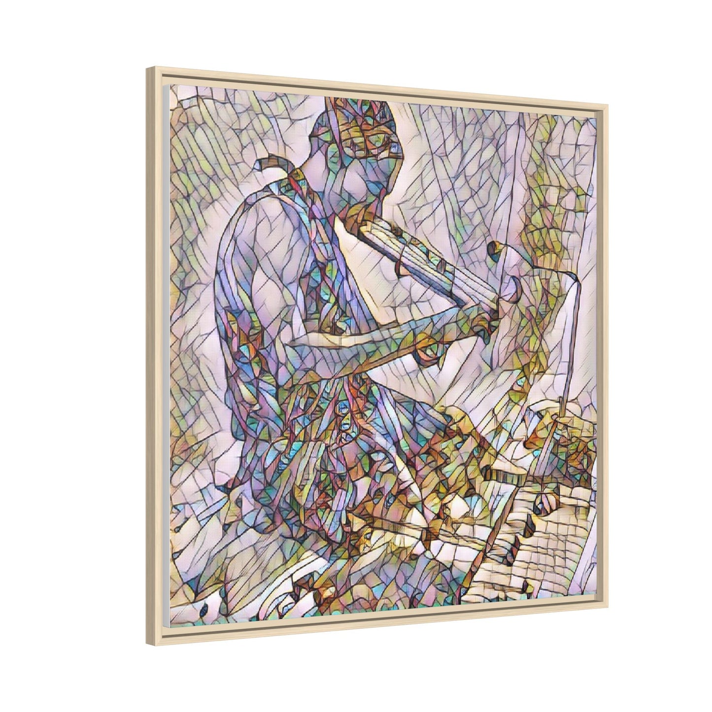 Abstract Violinist Matte Framed Canvas – Colorful Musical Art Print