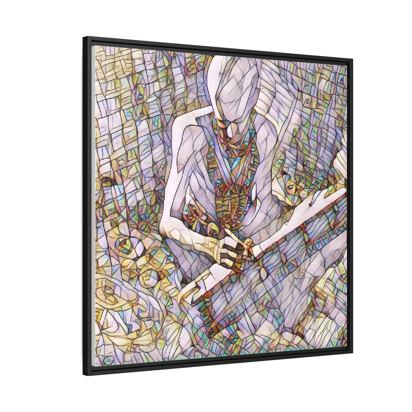Abstract Fantasy Warrior Matte Framed Canvas — Colorful Stained-Glass Style Art