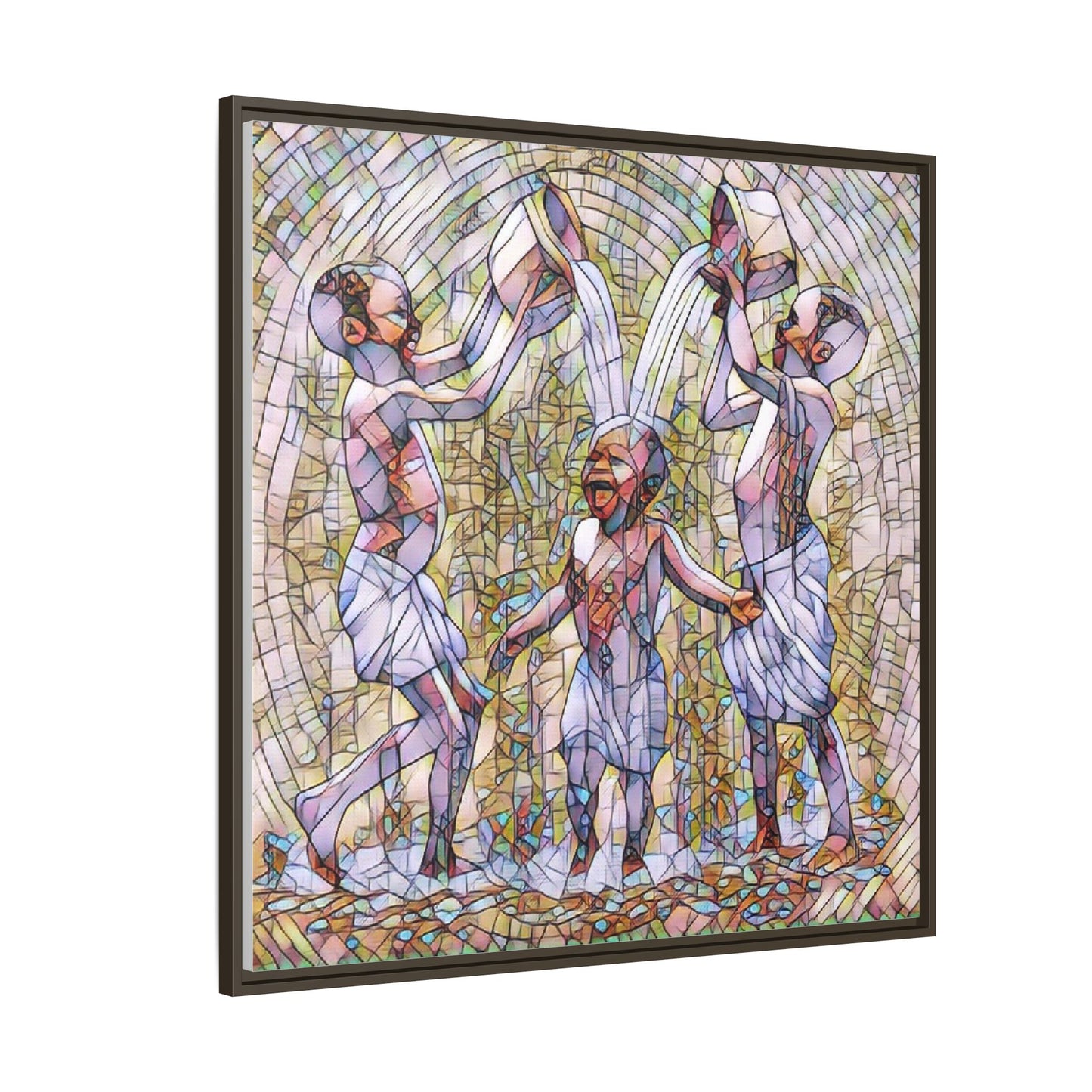 Framed Matte Canvas Art – Joyful Water Dance Family Stained-Glass Print