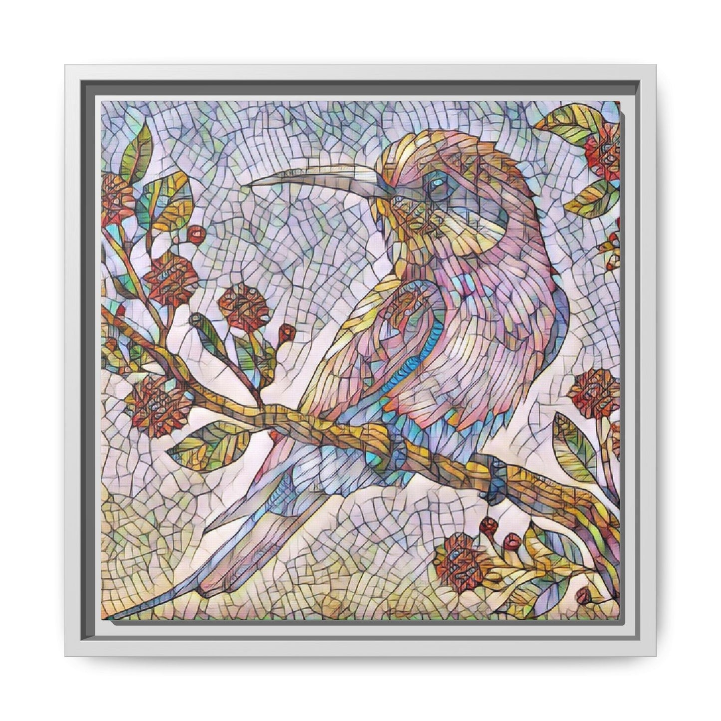 Framed Mosaic Bird Art Print — Colorful Kookaburra Wall Canvas