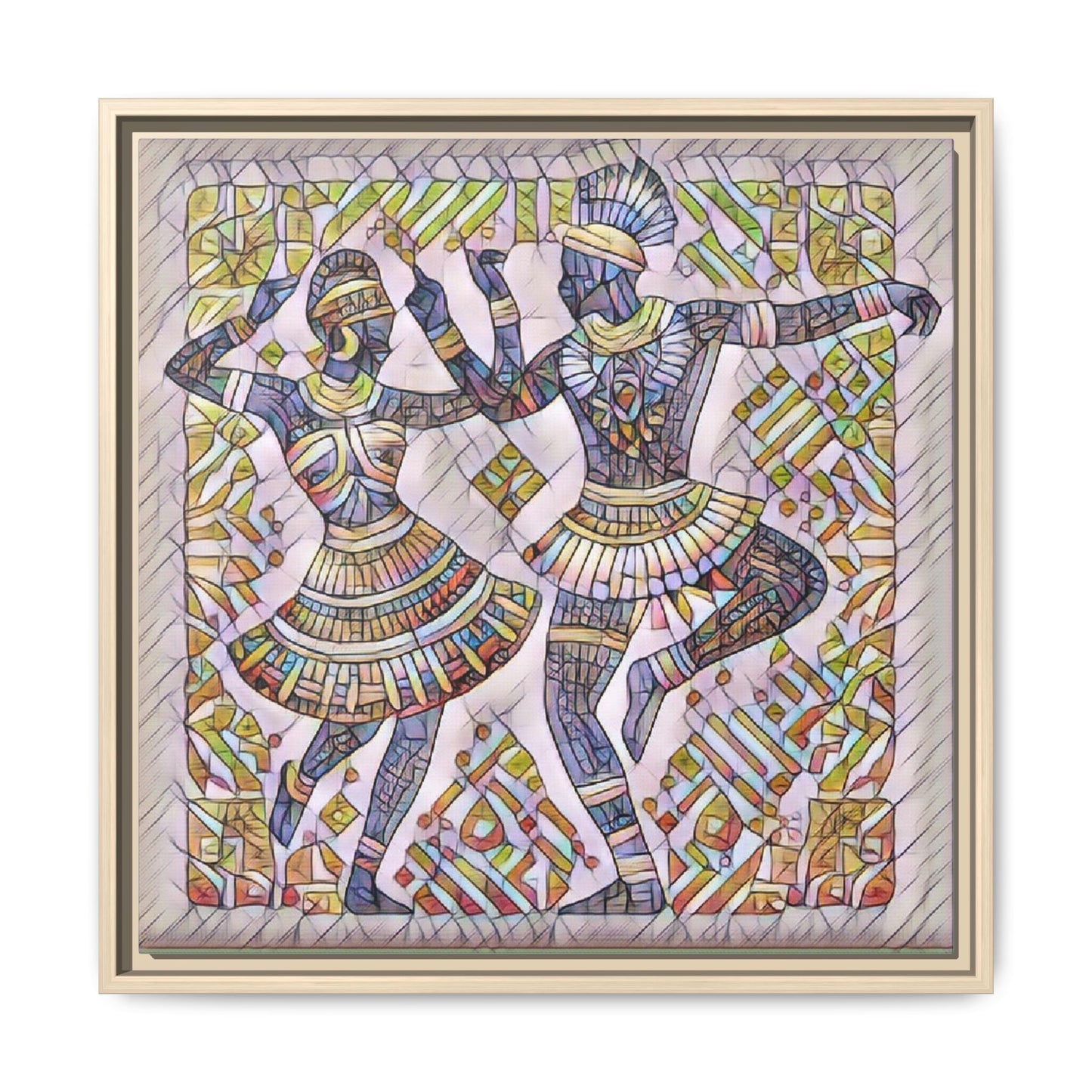Framed Matte Canvas Print — Colorful Tribal Dancers Wall Art