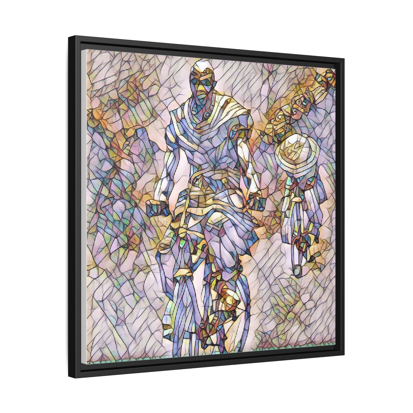 Framed Matte Canvas — Abstract Cyclist Artwork (Multi‑Color)