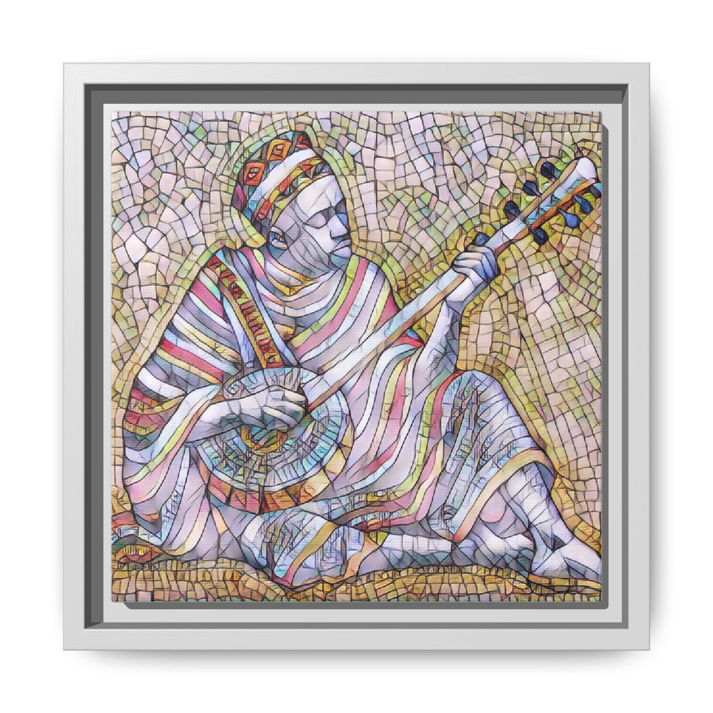 Framed Mosaic Musician Canvas – Colorful Bohemian Wall Art