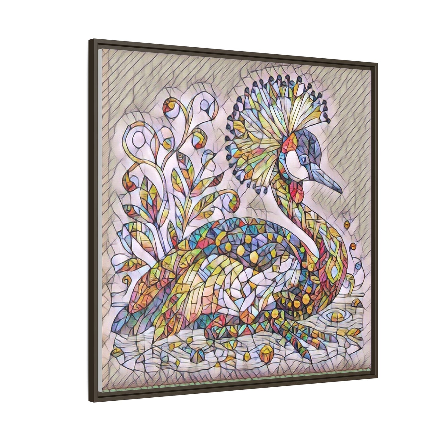 Colorful Peacock Mosaic Framed Canvas Art