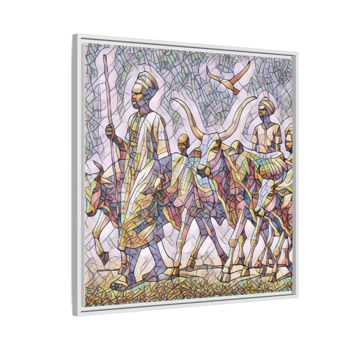 Framed Matte Canvas: Colorful African Herdsmen Art Print