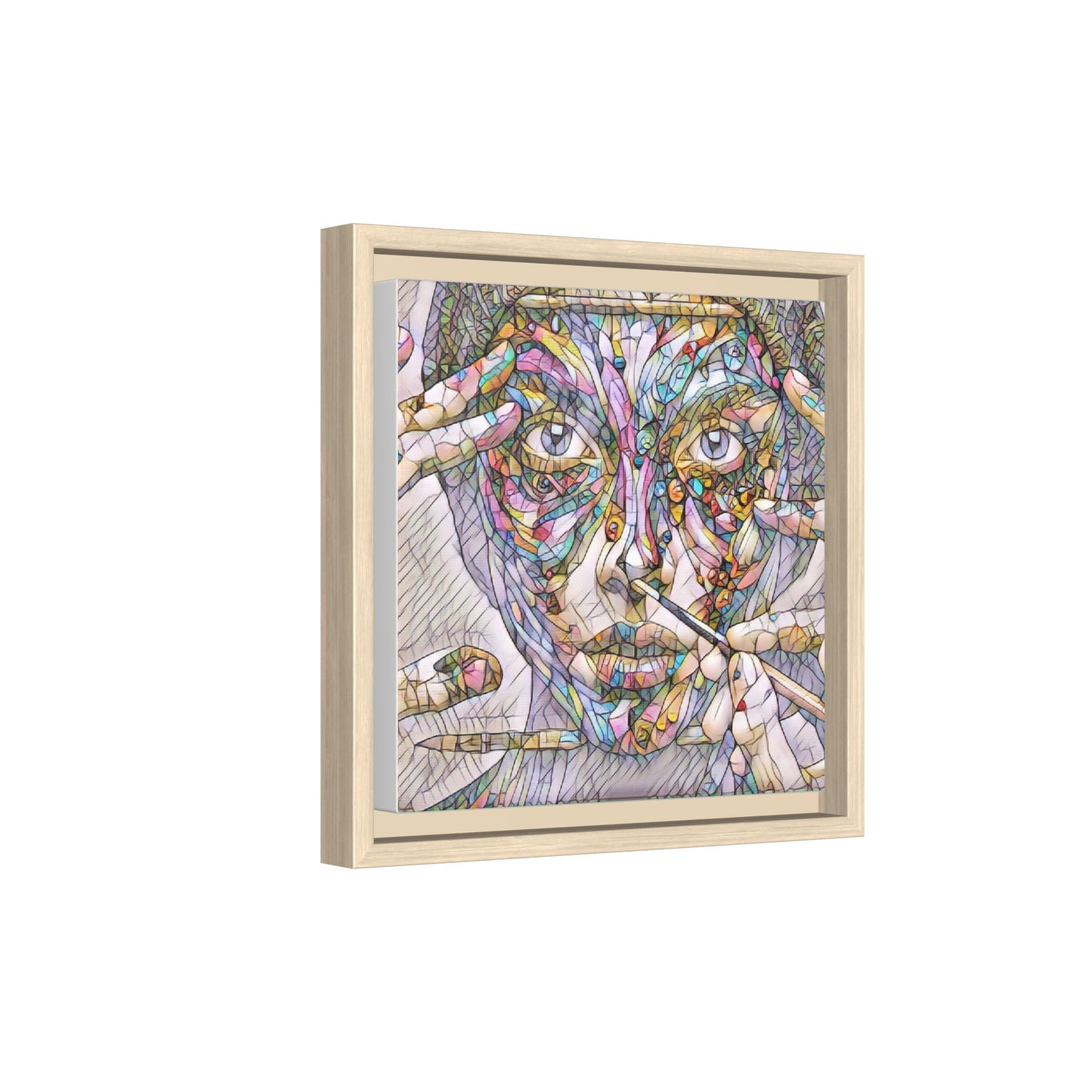 Framed Abstract Mosaic Face Canvas — Colorful Modern Wall Art
