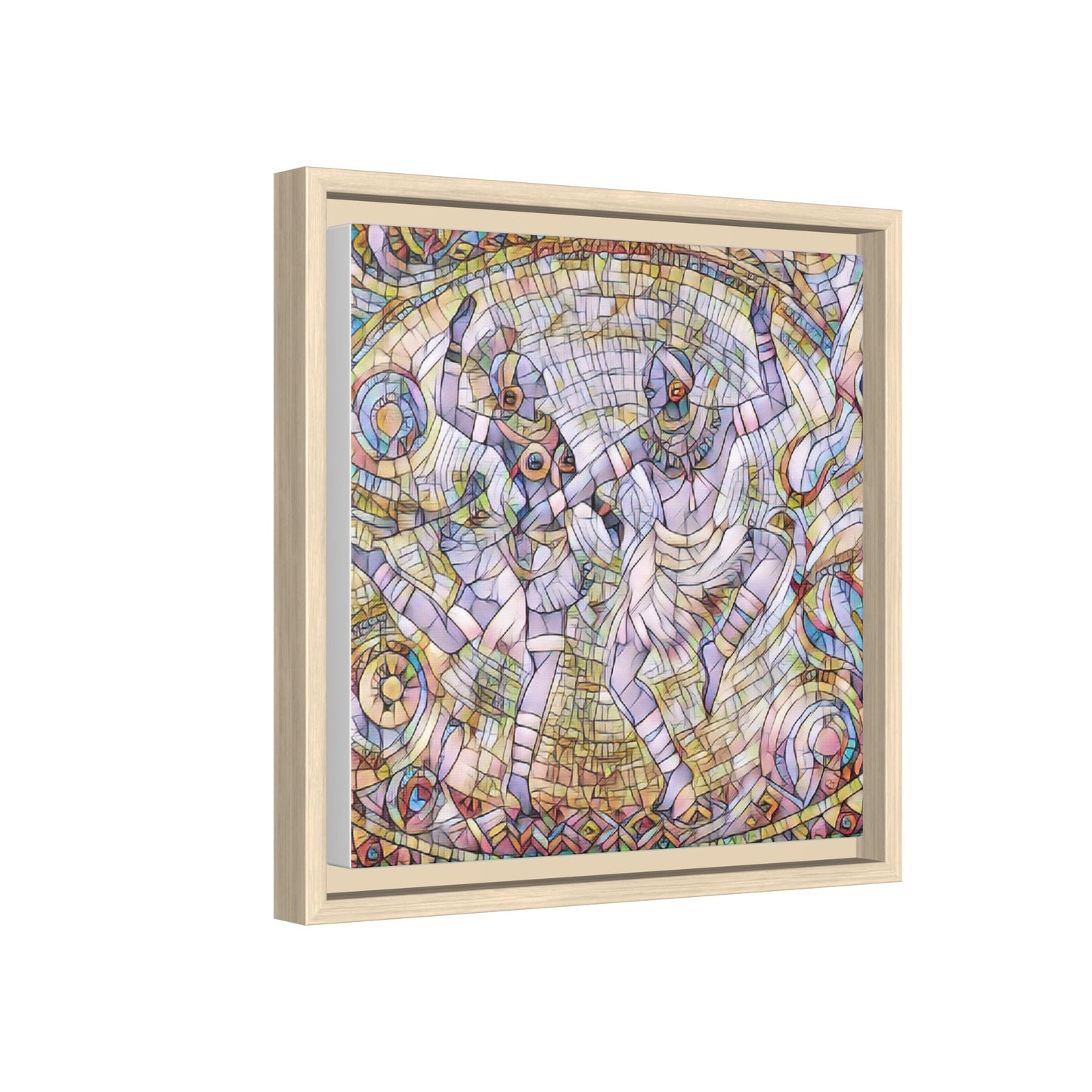 Abstract Dancers Matte Framed Canvas Wall Art — Multi‑Color Stained Glass Style