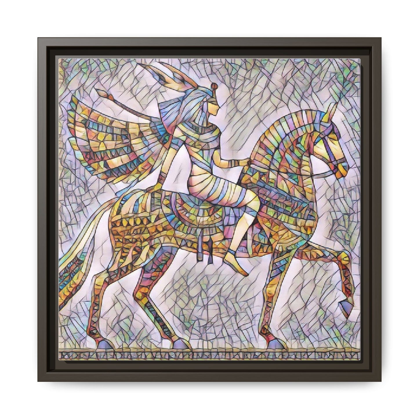 Stained-Glass Style Egyptian Horseman Framed Canvas Print