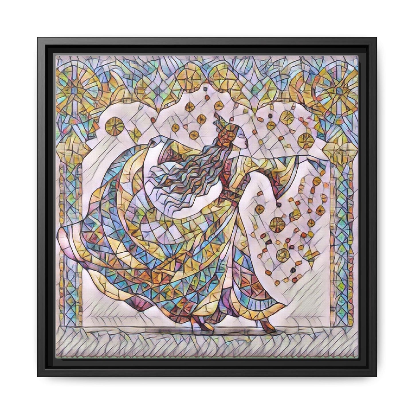 Stained Glass Dancing Dervish Framed Canvas Art