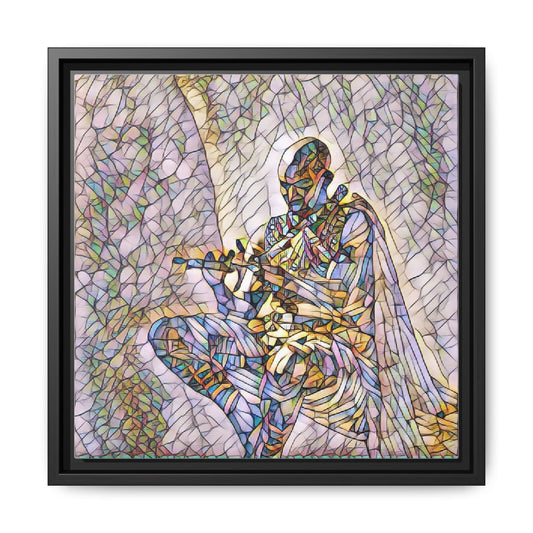 Stained Glass Style Flute Player Framed Canvas Art