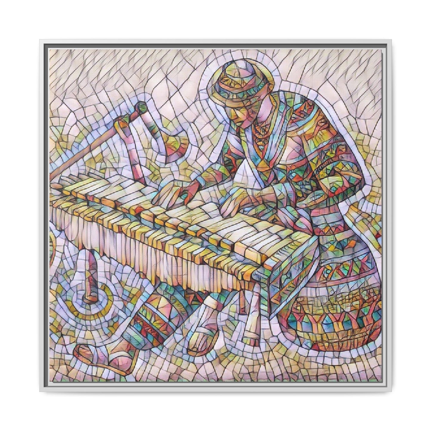 Framed Canvas Art - Colorful Mosaic Vibraphone Musician Print