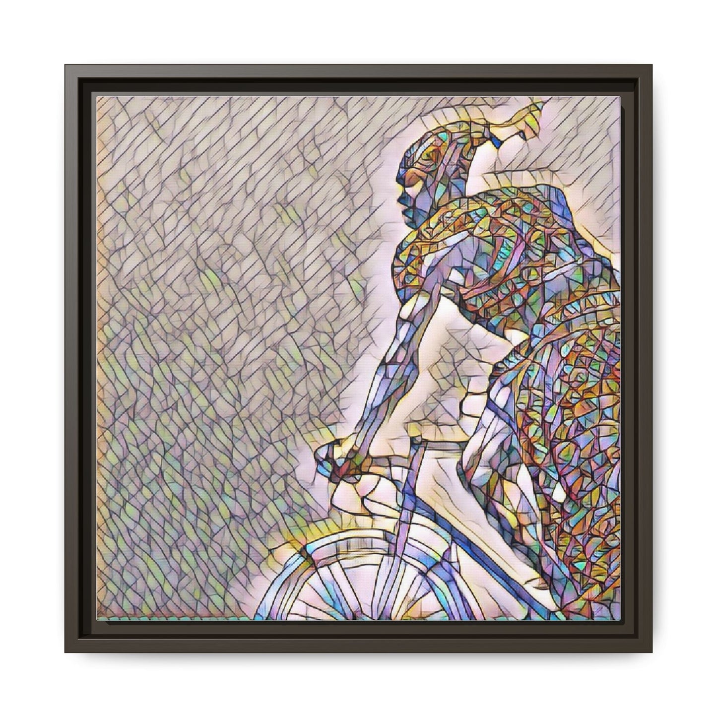 Cyclist Mosaic Matte Canvas Print — Framed Multicolor Bike Art