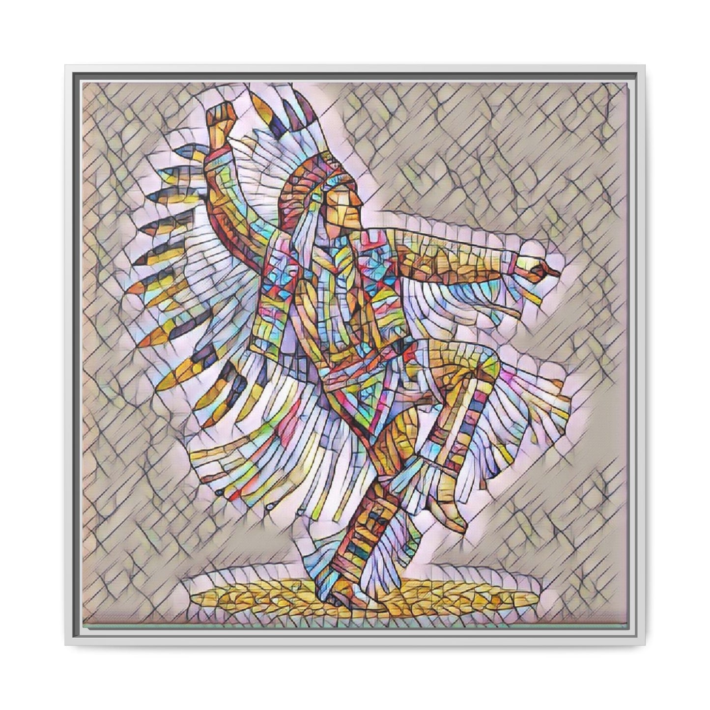 Colorful Native Dancer Framed Canvas Art — Stained Glass Style Wall Decor