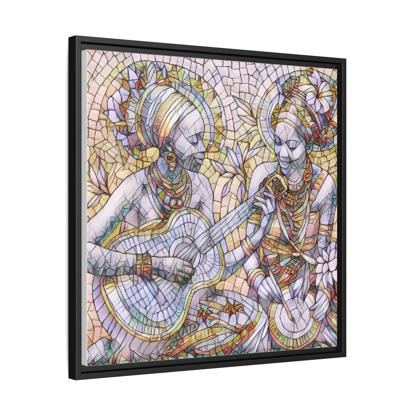 Framed Canvas Art – Colorful Mosaic Musicians Wall Decor