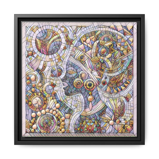 Abstract Mosaic Framed Canvas Art — Multicolor Geometric Wall Decor