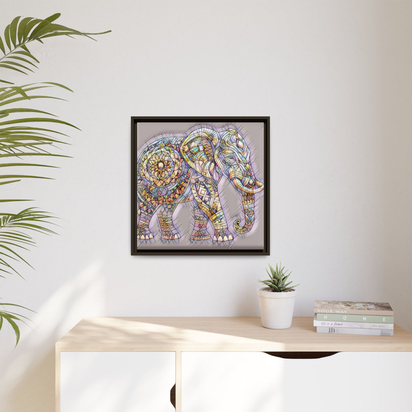 Colorful Mosaic Elephant Framed Canvas Print