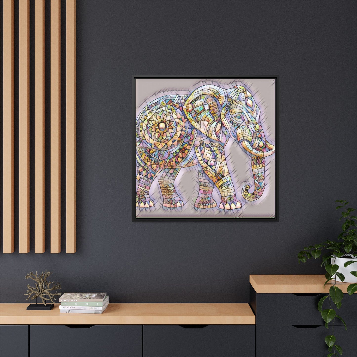 Colorful Mosaic Elephant Framed Canvas Print