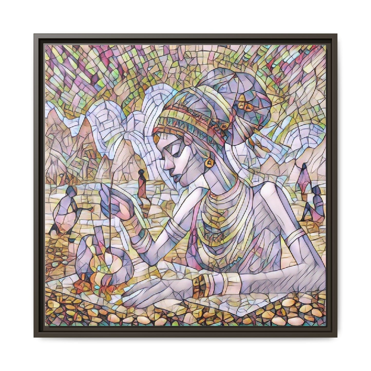 Framed Matte Canvas Art — Mosaic-Inspired Egyptian Woman Illustration