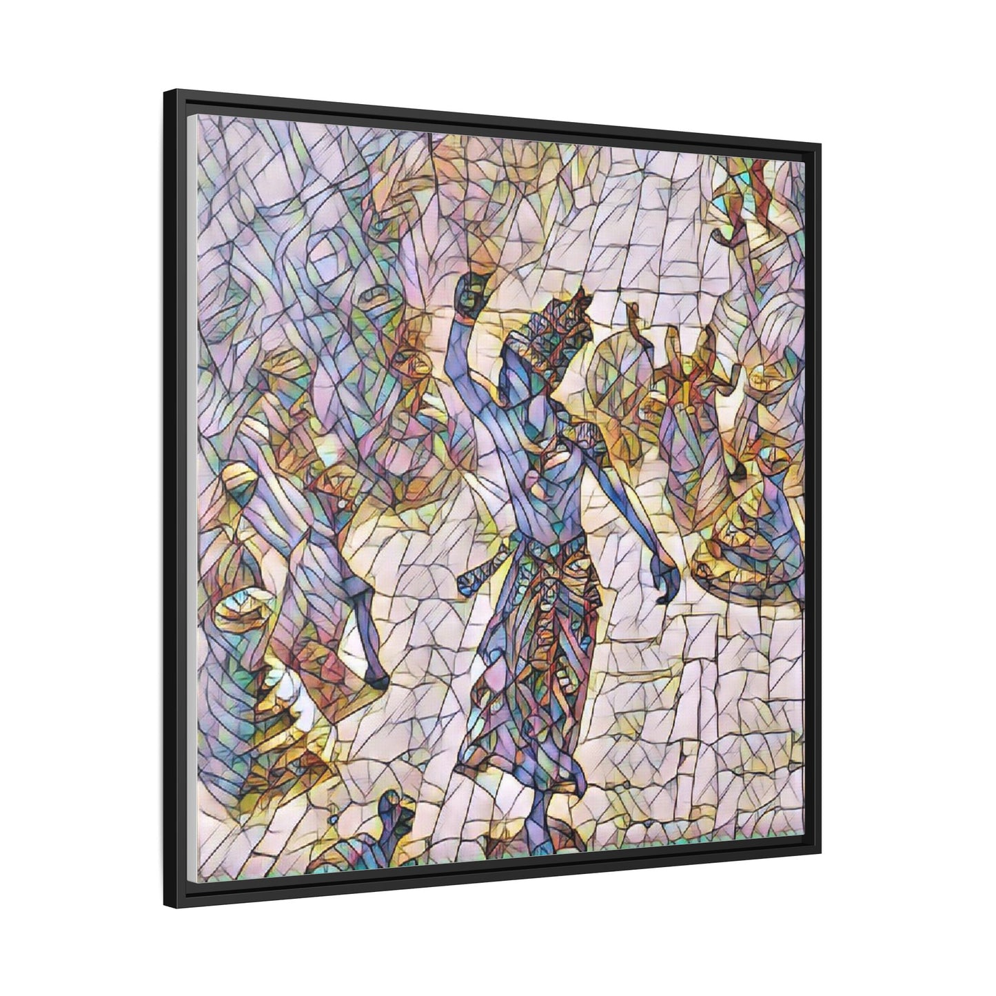 Framed Canvas Art — Colorful Mosaic Krishna Dance Print