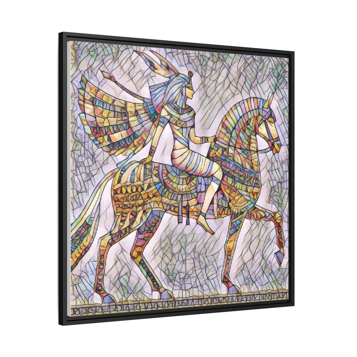 Stained-Glass Style Egyptian Horseman Framed Canvas Print