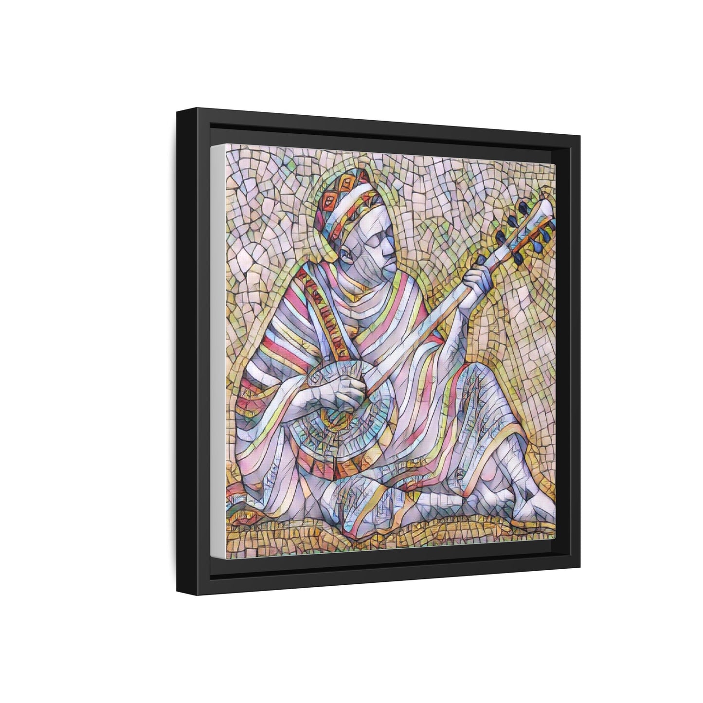 Framed Mosaic Musician Canvas – Colorful Bohemian Wall Art