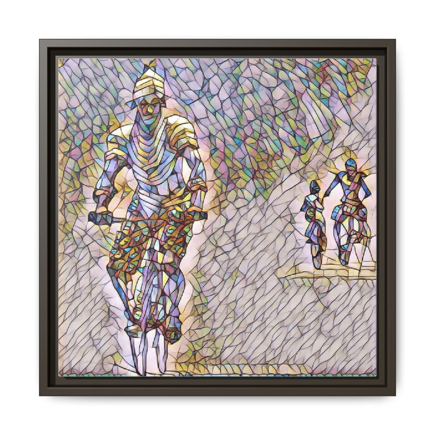 Cyclists Mosaic Matte Canvas Framed Wall Art