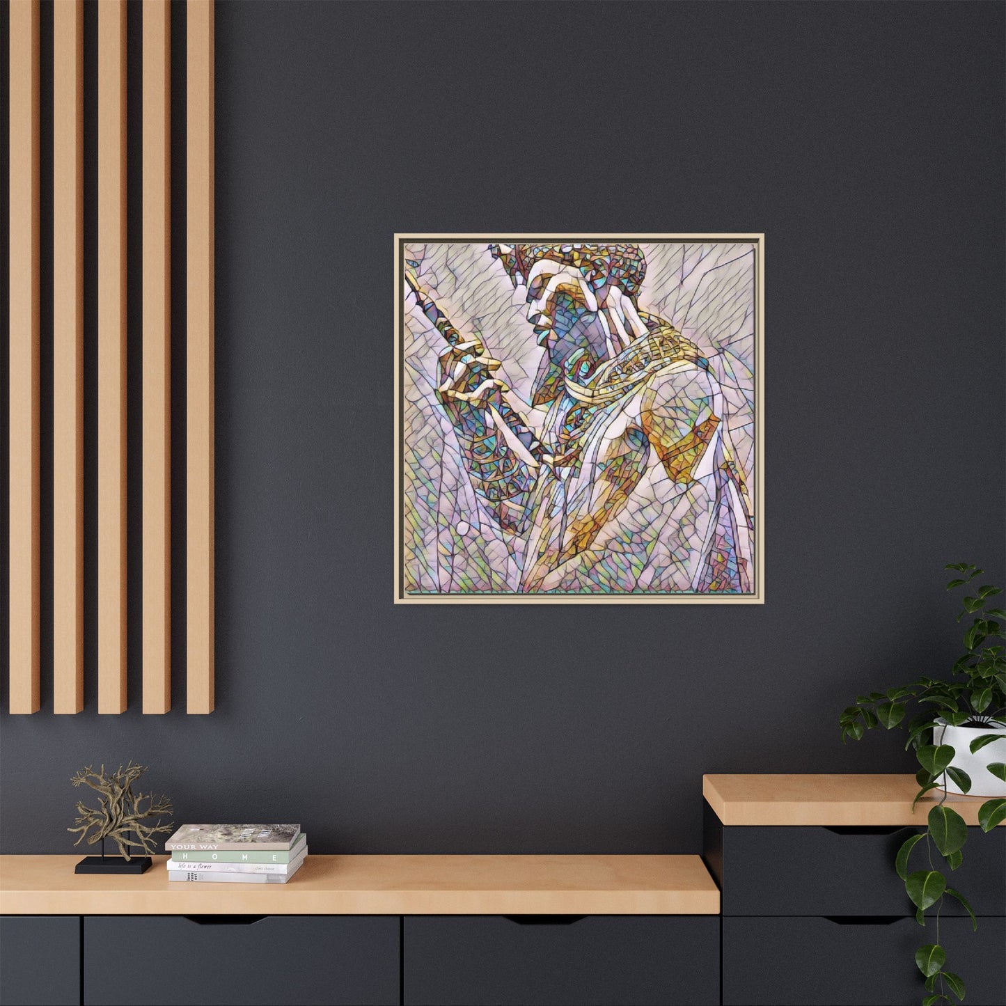 Egyptian Pharaoh Stained Glass Art — Framed Matte Canvas
