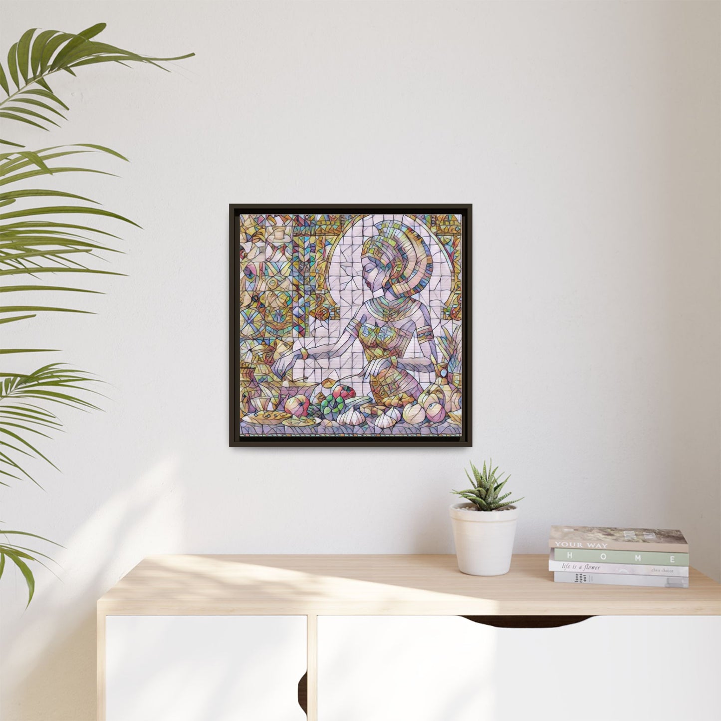 Egyptian Goddess Stained Glass Style Framed Canvas Art