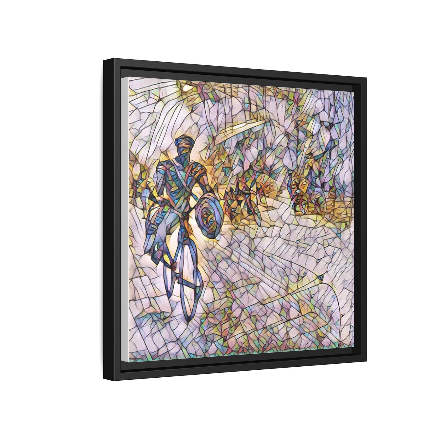 Cyclist Mosaic Matte Canvas Framed Wall Art — Colorful Biking Scene