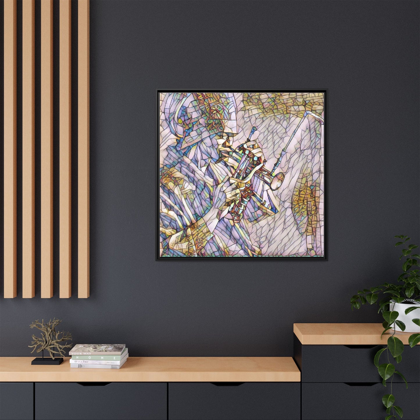 Framed Abstract Trumpet Player Matte Canvas Art